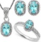 Sky Blue Topaz And Diamond Ring Earring And Necklace Set In Sterling Silver
