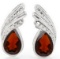 Pear Cut Garnet And Diamond Earrings In Sterling Silver