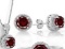 Garnet Halo Style Earring, Pendant, And Chain Set In Sterling Silver