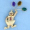 Ruby And Sapphire Clown Pin Or Pendant In 14k Yellow Gold