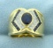 Natural Sapphire And Diamond Ring In 18k Yellow Gold