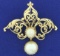 Antique Two Pearl Pendant Or Pin In 14k Yellow Gold