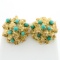 Coral Design Turquoise Clip-on Earrings In 14k Yellow Gold