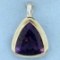 Large 25ct Amethyst And Diamond Pendant In 14k Yellow Gold
