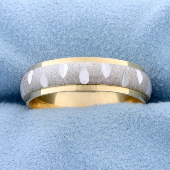 Unique White And Yellow 14k Gold Diamond Cut Wedding Band Ring
