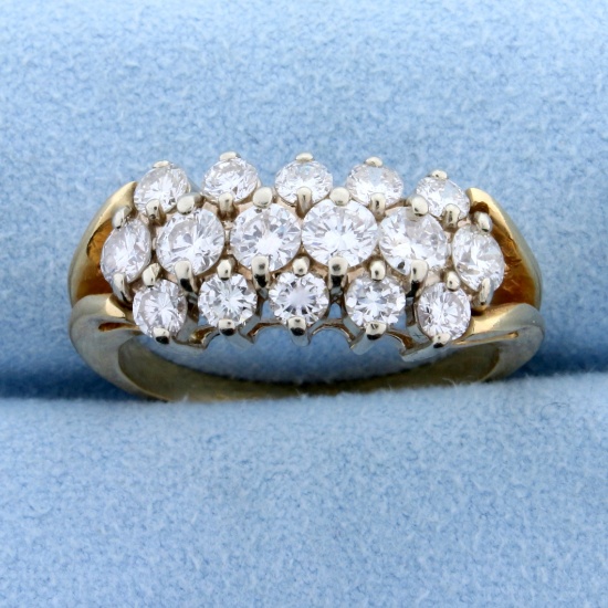 2.2 Ct Tw High Quality Cluster Diamond Ring In 14k Yellow Gold
