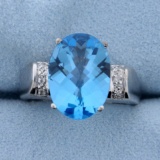 6ct Swiss Blue Topaz And Diamond Ring In 18k White Gold