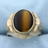 6ct Cabochon Tiger's Eye Ring In 14k Yellow Gold