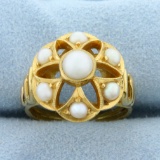 Antique Cultured Akoya Pearl Target Ring In 18k Yellow Gold