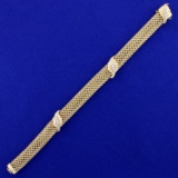 7 1/4 Inch Vintage Diamond And Mesh Leaf Bracelet In 14k Yellow Gold.