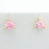 Trillion Pink Quartz Stud Earrings In 10k Yellow Gold