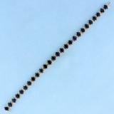 13 1/2ct Tw Sapphire And Champagne Diamond Tennis Line Bracelet In 14k Yellow Gold