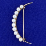 Vintage Cultured Akoya Pearl Crescent Moon Pin In 14k Yellow Gold