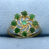1ctw Jade And Emerald Pinwheel Target Ring In 14k Yellow Gold