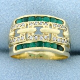 Vintage 1/2ct Emerald And Diamond Ring In 18k Yellow Gold