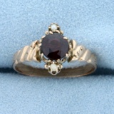 Antique 1ct Garnet And Pearl Ring In 14k Rose Gold
