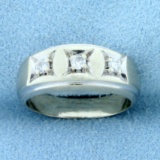 Vintage 3 Stone Diamond Ring In 14k White Gold