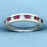 1/3ct Tw Ruby And Diamond Channel Set Stacking Band Ring In 14k White Gold