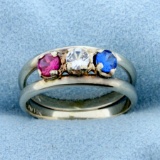 Ruby, White Sapphire, And Blue Spinel Gemstone Ring In 14k White Gold