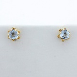 4mm Blue Quartz Stud Earrings In 14k Yellow Gold