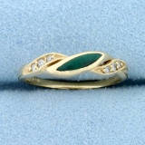 Vintage Kabana Designer Malachite And Diamond Stacking Ring In 14k Yellow Gold