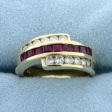 1ct Tw Natural Ruby And Diamond Ring In 14k Yellow Gold