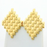 1 1/4 Inch Long Basket Weave Design Earrings In 14k Yellow Gold