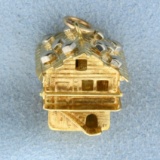 3-d House Pendant Or Charm In 18k Yellow And White Gold
