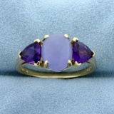 Natural Amethyst And Lavender Jade Ring In 14k Yellow Gold