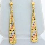Tri-colored Dangle Earrings In 14k Yellow, White, And Rose Gold
