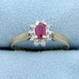1/3ct Tw Ruby And Diamond Flower Ring In 10k Yellow Gold