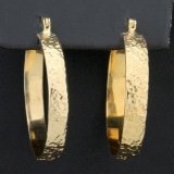 Large Hoop Earrings With Nugget Design In 14k Yellow Gold