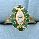 Natural Emerald And Diamond Ring In 10k Yellow Gold