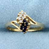 Sapphire And Diamond Cluster Ring In 10k Yellow Gold