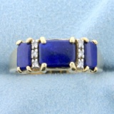 2.5ct Tw Lapis Lazuli And Diamond Ring In 14k Yellow Gold