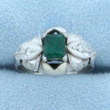 Antique 1/2ct Tw Emerald And Diamond Design Ring In Platinum