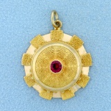 Vintage Heavy Hand Made Ruby Pendant Or Charm In 14k Yellow Gold