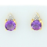 Over 4ct Tw Amethyst And Diamond Earrings In 14k Yellow Gold