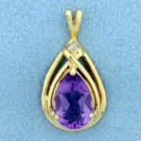 3ct Amethyst And Diamond Pendant In 14k Yellow Gold