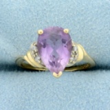 3ct Amethyst And Diamond Ring In 14k Yellow Gold