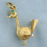Folk Art Bird Pendant With Emeralds In 18k Yellow Gold