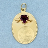 Happy Anniversary Pendant Or Charm With Amethyst In 14k Yellow Gold