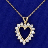 1ct Tw Diamond Heart Pendant With Chain In 14k Yellow Gold