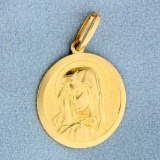 Italian-made Virgin Mary Circle Pendant In 14k Yellow Gold