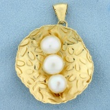 Italian-made Three Pearl Pendant In 14k Yellow Gold