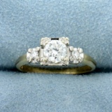 Vintage 2/3ct Tw Three-stone Diamond Engagement Or Anniversary Ring In 14k Yellow And White Gold