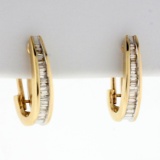 1/2ct Tw Baguette Diamond Hoop Earrings In 10k Yellow Gold