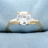 2.5ct Tw Round And Baguette Cz Engagement Ring In 14k Yellow Gold