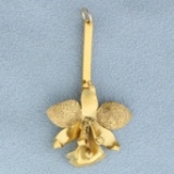 Flower Design Dangle Pendant In 10k Yellow Gold
