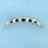 Vintage Sapphire And Pearl Pin In 14k Yellow Gold